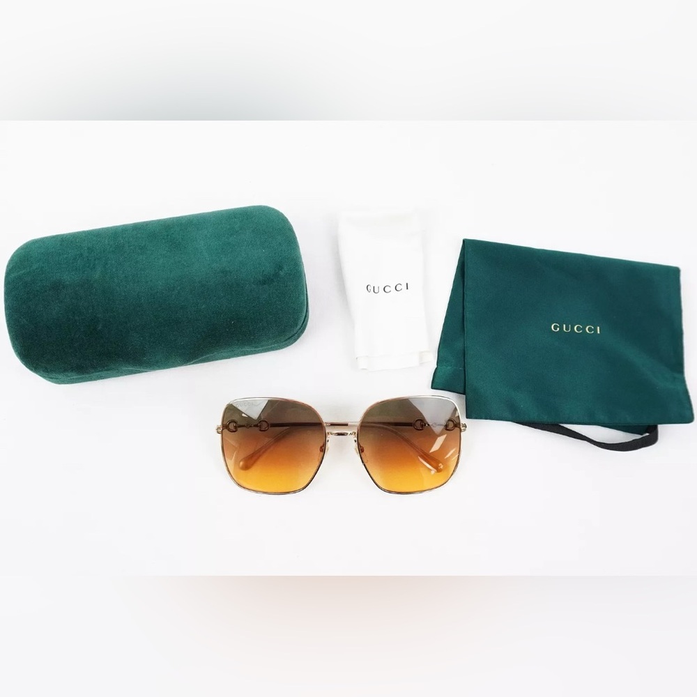 ❌SOLD❌ NWOT [Gucci] Oversized 70s Style Sunglasses Square Gold Frames/Brown Lens - Picture 2 of 14